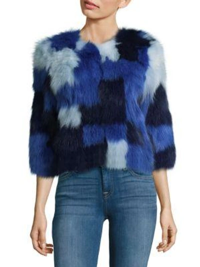 Adrienne Landau Fox Fur Jacket In Blue Multi