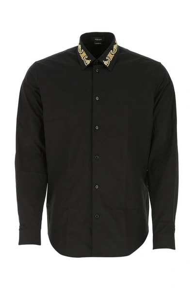 Versace Embellished Collar Shirt In Black