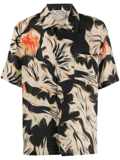 Our Legacy Platigyra Printed Short-sleeved Shirt In Green