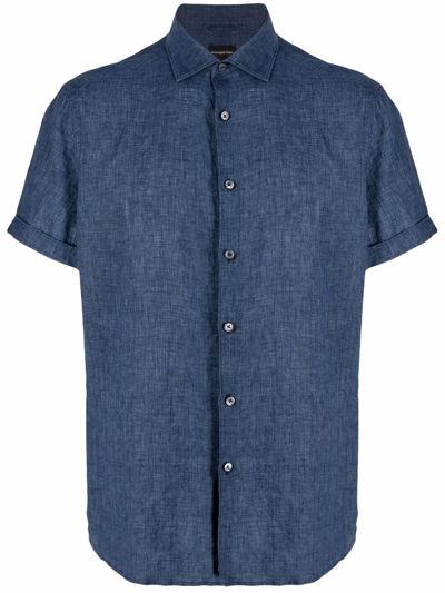 Ermenegildo Zegna Men's Short-sleeve Linen Sport Shirt, Navy In Dk Blu Sld