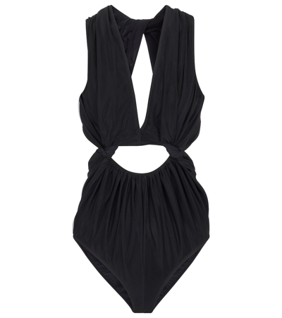 Rick Owens Cutout Mesh And Stretch-jersey Bodysuit In Black