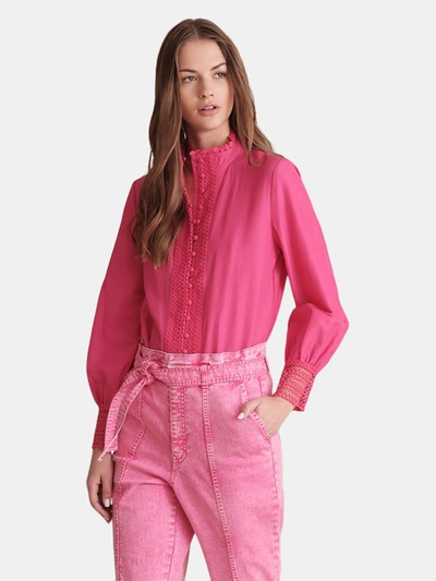 Haute Hippie Amina Button Down Lace Shirt In Pink
