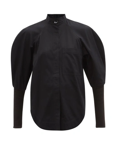 Aje Chaise Puff-sleeve Cotton-twill Shirt In Black