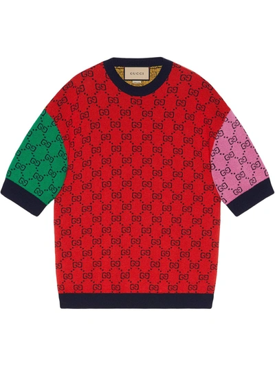 Gucci Gg Multicolour Short Sleeves Jumper In Multicolor
