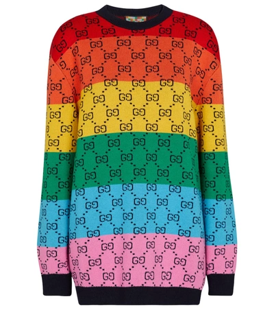 Gucci Gg Multicolor Wool Blend Knit Sweater In Red