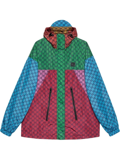 Gucci Gg Multicolour Nylon Hooded Jacket In Multicolor