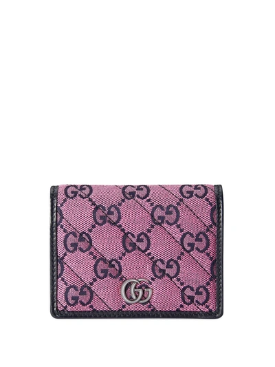 Gucci Gg Marmont Multicolor Canvas Wallet In Pink,blue