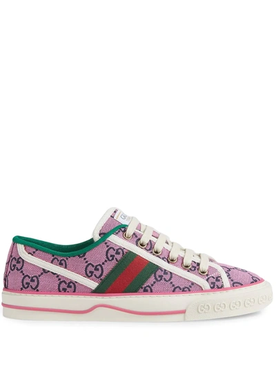Gucci Tennis 1977 Gg Low-top Sneakers In Pink And Blue Canvas