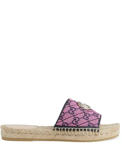 Gucci 25mm Gg Multicolor Canvas Espadrilles In Pink And Blue Canvas