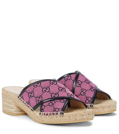 Gucci Gg Multicolor Canvas Espadrille Sandals In Pink