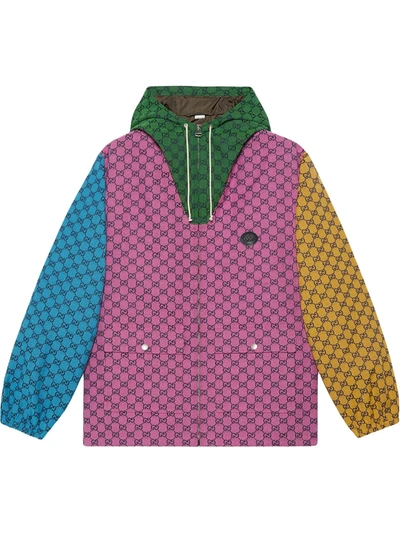 Gucci Gg Multicolour Canvas Hooded Jacket In Pink