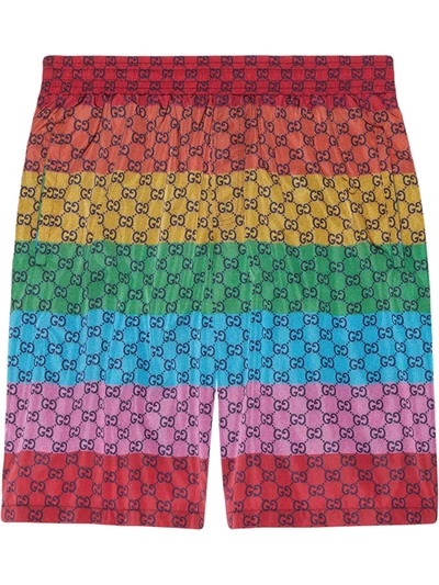 Gucci Mid-length Striped Monogrammed Swim Shorts In Multi