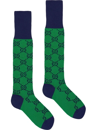 Gucci Gg Multicolour Cotton Blend Socks In Green