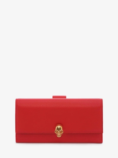 Alexander Mcqueen Continental Leather Skull Wallet In Red Gold