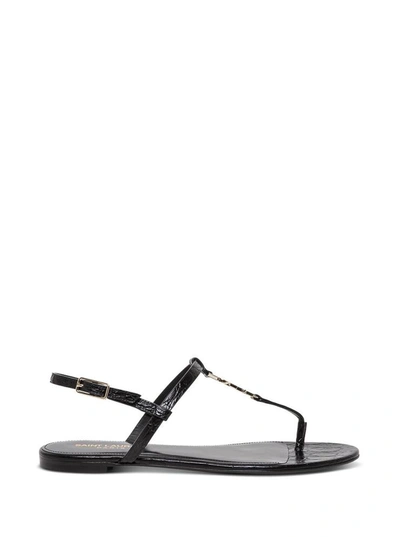 Saint Laurent Clessandra Sandals In Black Crocodile Printed Leather