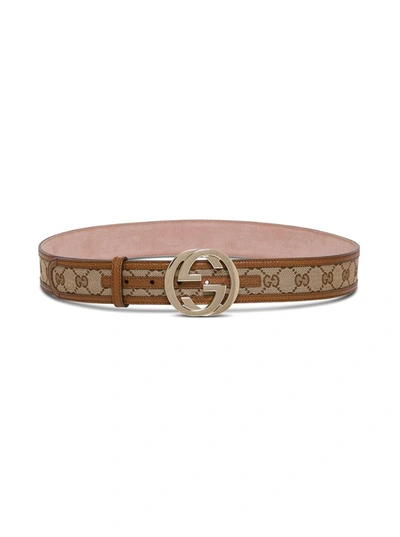 Gucci Gg Supreme Belt With Logo Buckle In Beige