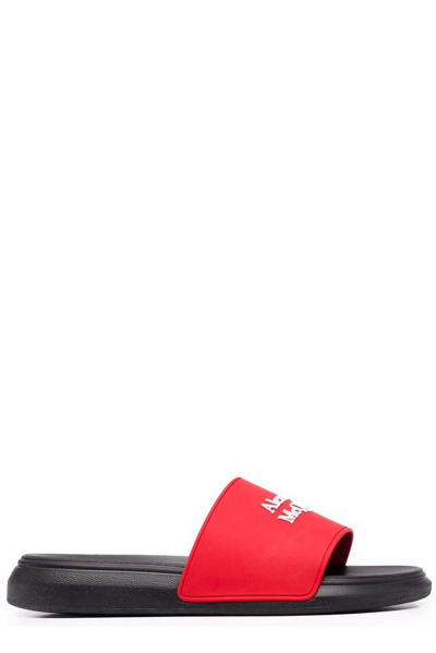 Alexander Mcqueen Show Logo-print Rubber Sliders In Lust Red/white