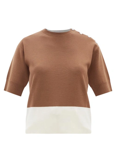 Max Mara Womens Cuoio Medusa Button-embellished Wool Top M In Tobacco