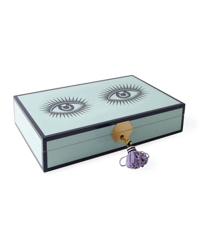 Jonathan Adler Le Wink Lacquer Jewelry Box In Ice Bluelavender