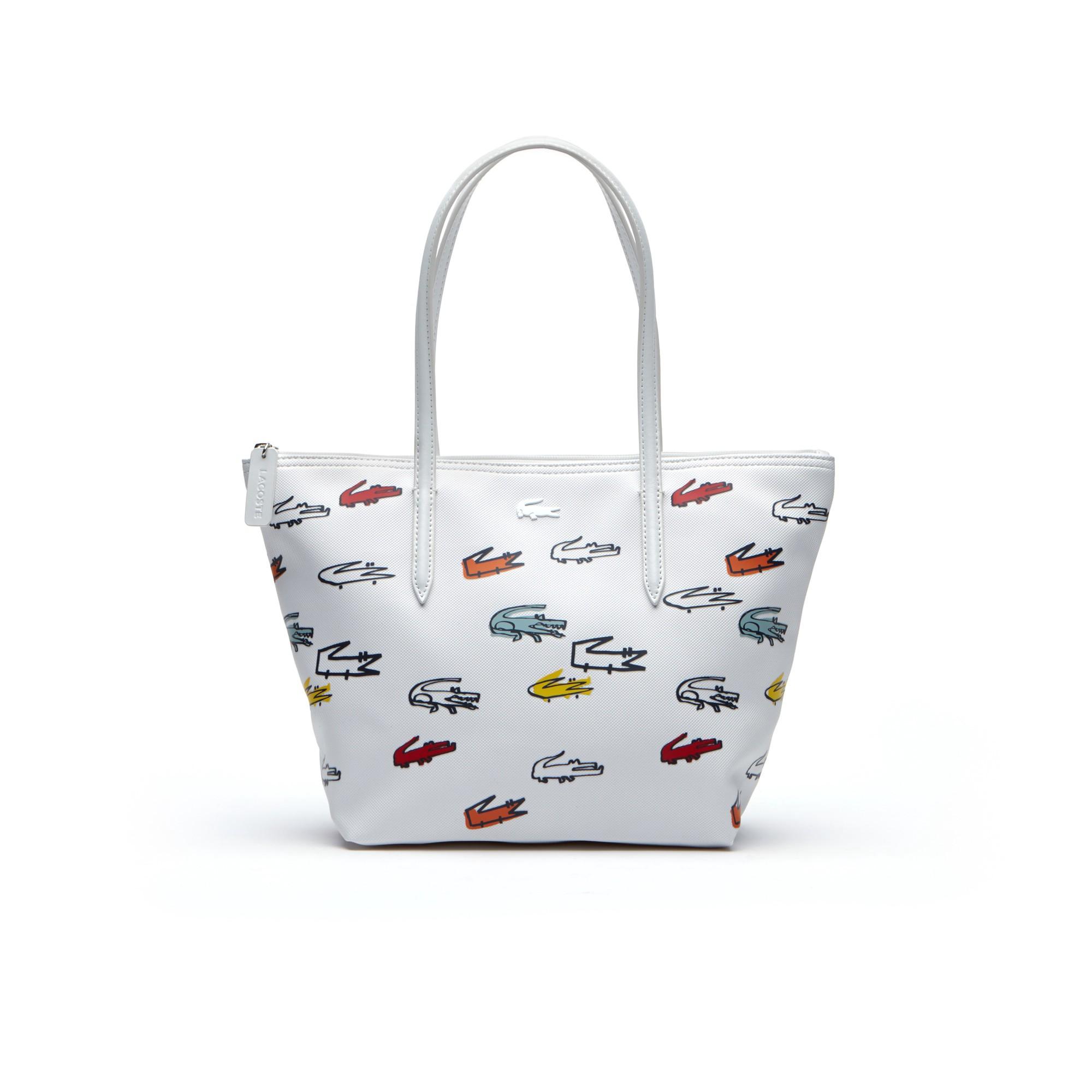 Lacoste Women's L.12.12 Concept Croc Print Large Zip Tote Bag - White Fob |  ModeSens