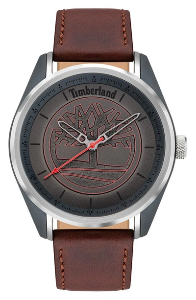 Timberland Mens 3 Hands Brown Genuine Leather Strap Watch 45mm | ModeSens