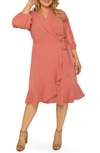 Standards & Practices Double Georgette Ruffles Wrap Midi Dress In Dusty Pink