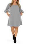 Standards & Practices Crepe Knit Balloon Sleeves Midi Shift Dress In Grey