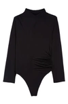 Good American Ruched Turtleneck Bodysuit In Black001