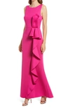 Eliza J Ruffle Sleeveless Mermaid Gown In Hot Pink