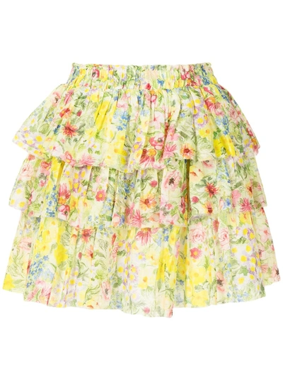 Loveshackfancy Brynlee Ruffled Floral Mini Skirt In Yellow