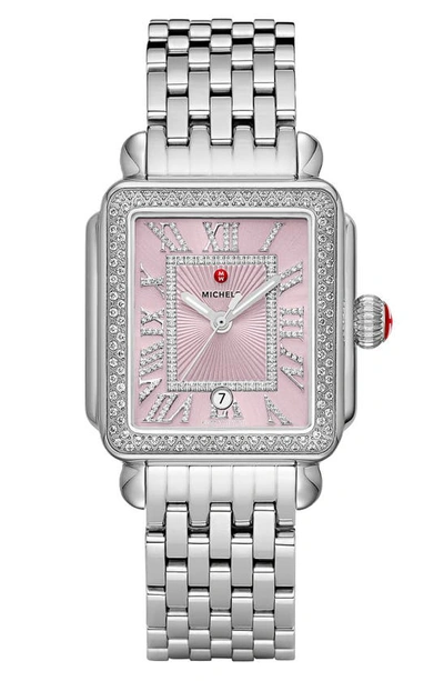 Michele Women's Deco Madison Stainless Steel & Diamond Bracelet Watch In Lilac