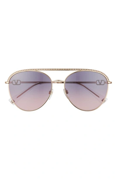Valentino 57mm Gradient Pilot Sunglasses In Rose Gold/ Gradient Violet