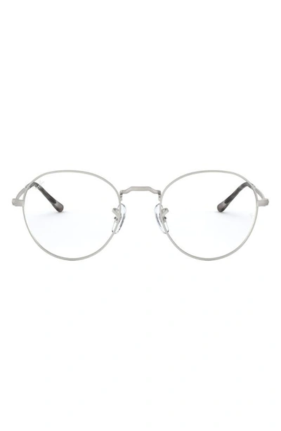 Ray Ban 49mm Round Optical Glasses In Matte Silver