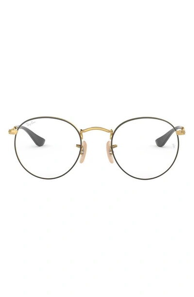 Ray Ban 50mm Round Optical Glasses In Gold Black