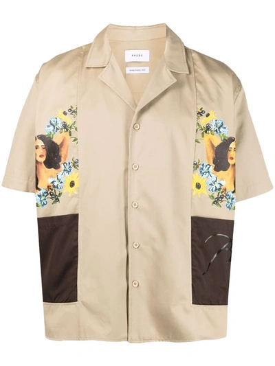 Rhude Graphic-print Short-sleeve Shirt In Beige
