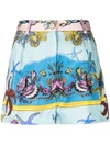 Versace Tresor De La Mer Print Shorts In Light Blue,purple,yellow