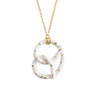 Poporcelain Golden Salted Porcelain Pretzel Pendant Necklace