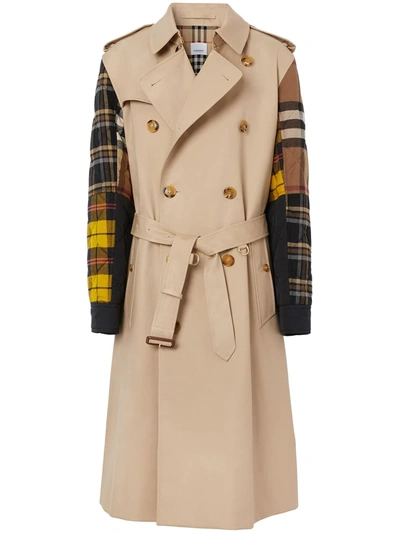 Burberry Kensington Mixed Check Belted Trench Coat In Soft Fawn