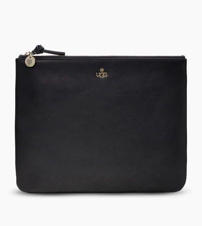 Ugg Large Zip Pouch Leather In Black