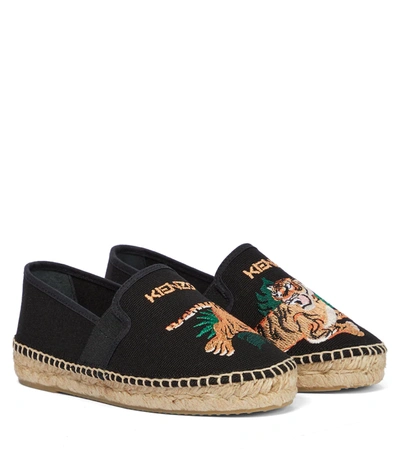 Kenzo Kids' Tiger & Logo Embroidered Espadrilles In Black