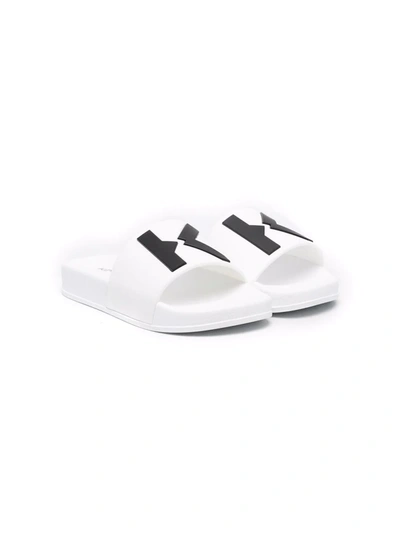 Kenzo Logo Print Rubber Slide Sandals In White