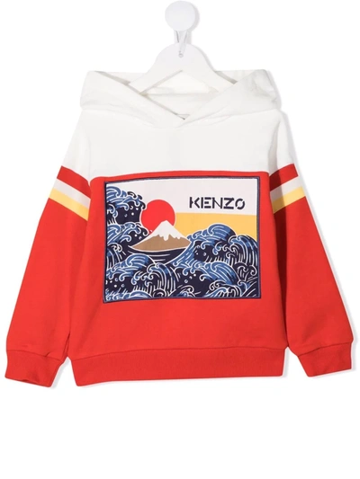 Kenzo Kids' Logo-patch Stripe-trim Hoodie In Red
