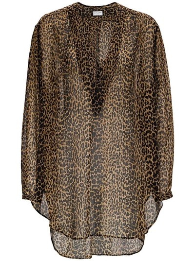 Saint Laurent Blouse With Animalier Motif In Brown