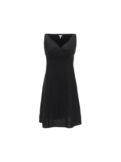 Loewe Linen Blend V-neck Dress In Black