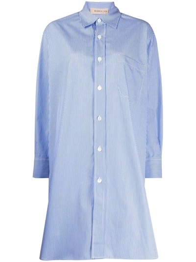 Blanca Vita Aloe Striped Cotton Shirt Dress In Blue