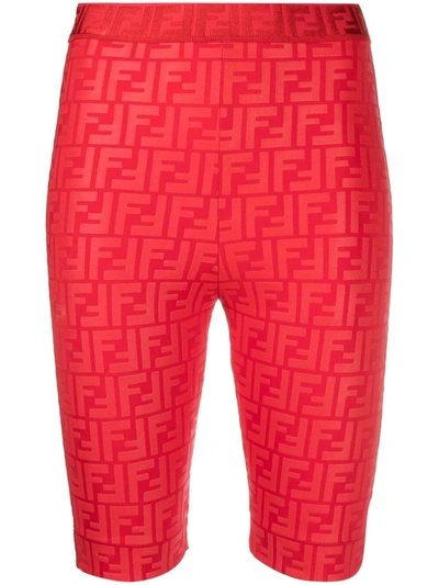 Fendi Monogram-print Knee-length Shorts In Red