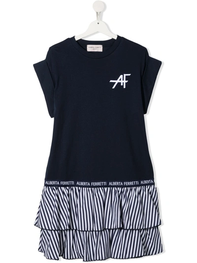 Alberta Ferretti Kids' Ruffle-hem Jersey Dress In Blue