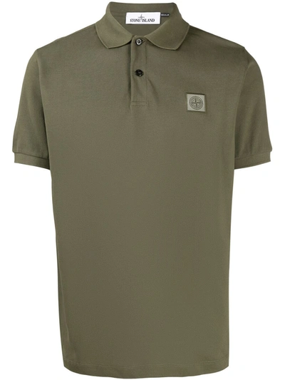 Stone Island Logo-patch Cotton Polo Shirt In Dark Green