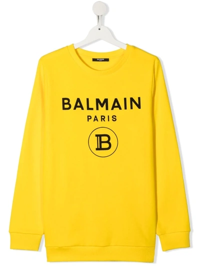 Balmain Teen Logo-print Cotton Sweatshirt In Giallo/nero