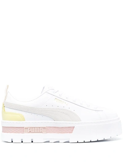 Puma Mayze Platform Leather Sneakers In White